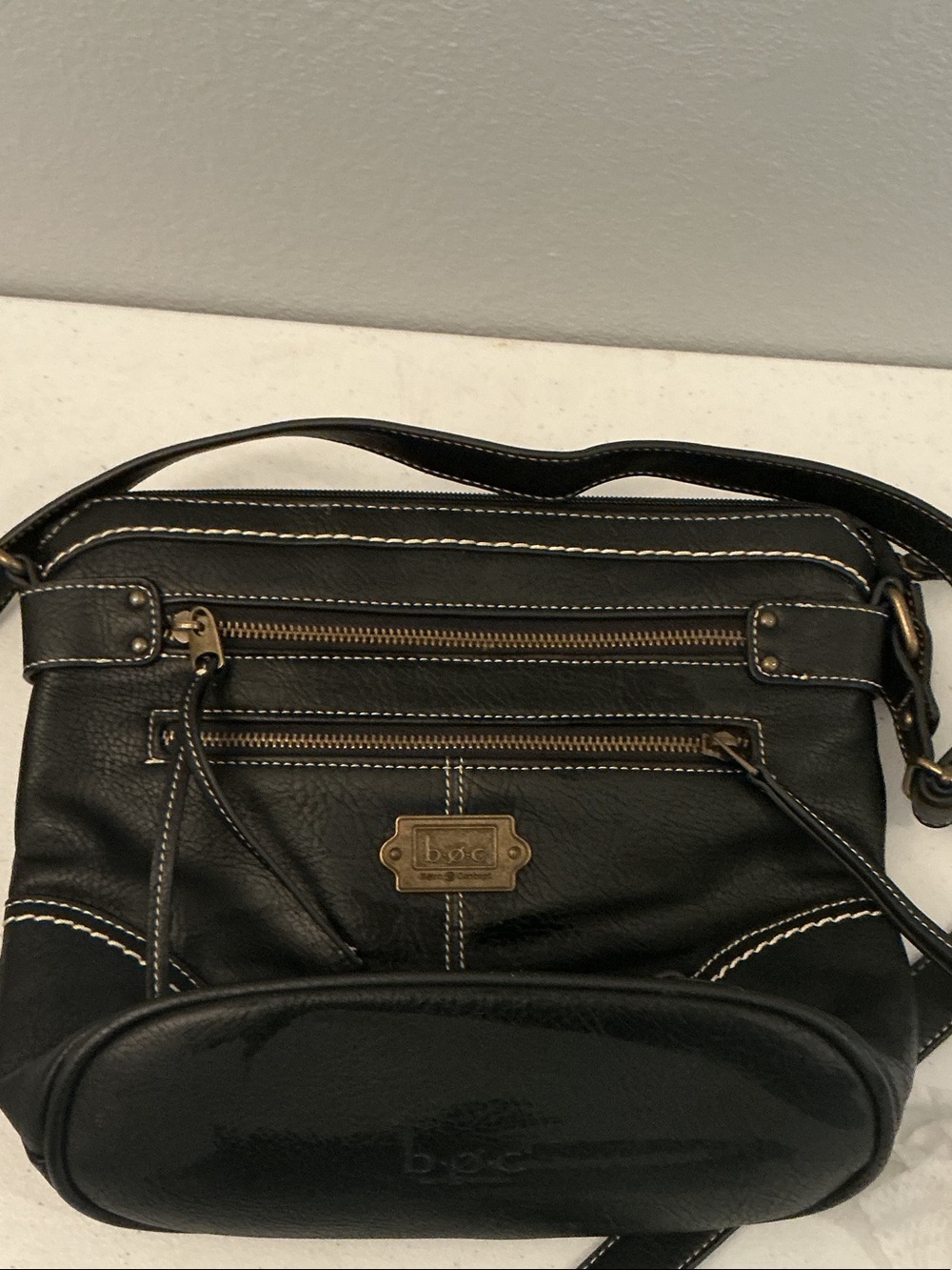 b.o.c. Black Vegan Faux Leather Crossbody with Brass Accents